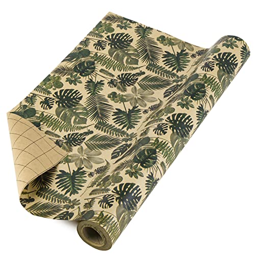 RUSPEPA Kraft Wrapping Paper Roll - Tropical Plants Design Great for Birthday, Party, Baby Shower - 17 Inches X 32.8 Feet