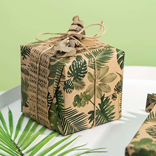 RUSPEPA Kraft Wrapping Paper Roll - Tropical Plants Design Great for Birthday, Party, Baby Shower - 17 Inches X 32.8 Feet