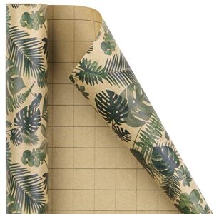 RUSPEPA Kraft Wrapping Paper Roll - Tropical Plants Design Great for Birthday, Party, Baby Shower - 17 Inches X 32.8 Feet