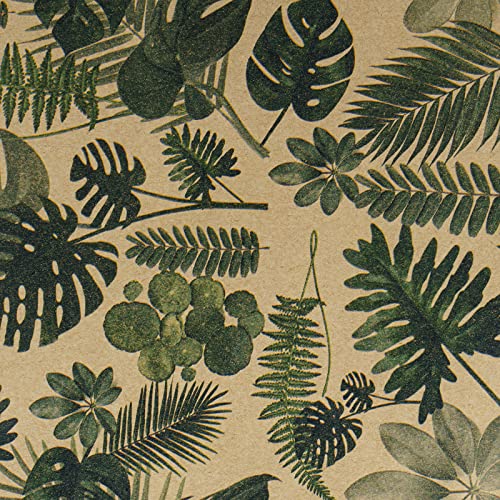 RUSPEPA Kraft Wrapping Paper Roll - Tropical Plants Design Great for Birthday, Party, Baby Shower - 17 Inches X 32.8 Feet