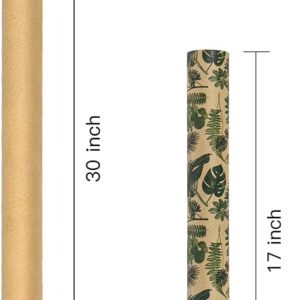 RUSPEPA Kraft Wrapping Paper Roll - Tropical Plants Design Great for Birthday, Party, Baby Shower - 17 Inches X 32.8 Feet