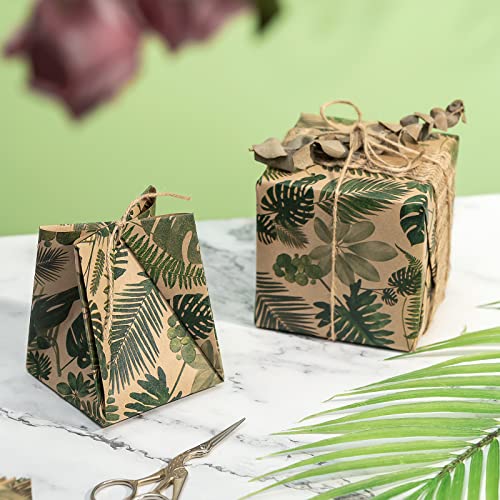 RUSPEPA Kraft Wrapping Paper Roll - Tropical Plants Design Great for Birthday, Party, Baby Shower - 17 Inches X 32.8 Feet