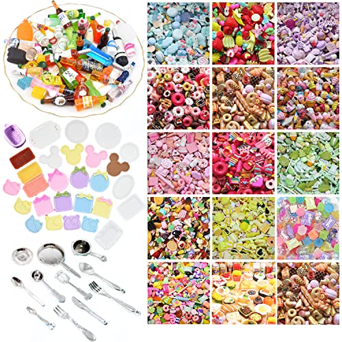 Bargain House 150 Pcs Miniatures Food Drinks Bottles Doll Accessories 1:12 Playset Pretend Play Kitchen Game Party Toys Mini Things Stuff Tiny Baking Landscape Micro Mart, Multicolor