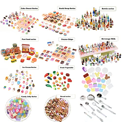 Bargain House 150 Pcs Miniatures Food Drinks Bottles Doll Accessories 1:12 Playset Pretend Play Kitchen Game Party Toys Mini Things Stuff Tiny Baking Landscape Micro Mart, Multicolor