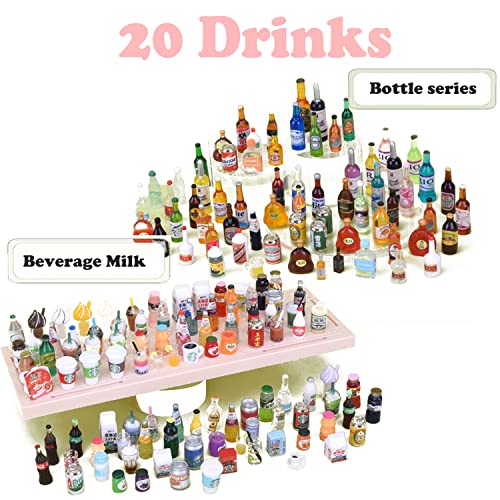 Bargain House 150 Pcs Miniatures Food Drinks Bottles Doll Accessories 1:12 Playset Pretend Play Kitchen Game Party Toys Mini Things Stuff Tiny Baking Landscape Micro Mart, Multicolor