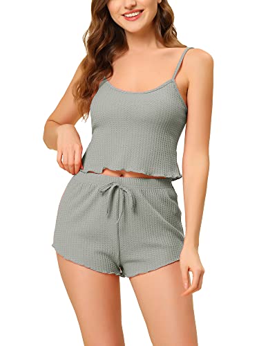 cheibear Womens Lounge Pajamas 2023 Summer Cami Tops with Shorts Sleepwear Knit Camisole PJ Sets X-Small Grey