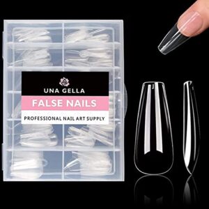 UNA GELLA Long Coffin Gel Nail Tips 216pcs 12 Sizes Clear Press on Nails Base Tips Coffin False Fake Tips Full Acrylic Nails Coffin Shaped For Nail Extension DIY Salon Soft Gel Tips