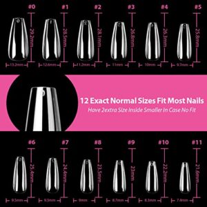 UNA GELLA Long Coffin Gel Nail Tips 216pcs 12 Sizes Clear Press on Nails Base Tips Coffin False Fake Tips Full Acrylic Nails Coffin Shaped For Nail Extension DIY Salon Soft Gel Tips