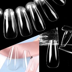 UNA GELLA Long Coffin Gel Nail Tips 216pcs 12 Sizes Clear Press on Nails Base Tips Coffin False Fake Tips Full Acrylic Nails Coffin Shaped For Nail Extension DIY Salon Soft Gel Tips