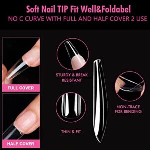 UNA GELLA Long Coffin Gel Nail Tips 216pcs 12 Sizes Clear Press on Nails Base Tips Coffin False Fake Tips Full Acrylic Nails Coffin Shaped For Nail Extension DIY Salon Soft Gel Tips