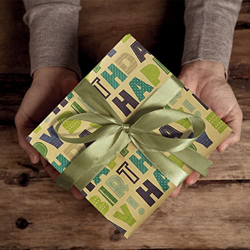 Happy Birthday Green Wrapping Paper For Men Women Boys Girls Kids,Gift Wrap, 20 x 28 inches per sheet (6 sheets: 23 sq. ft. ttl.) Brown KRecycled raft Folded Paper for Baby Shower Daddy All Birthday Occasions