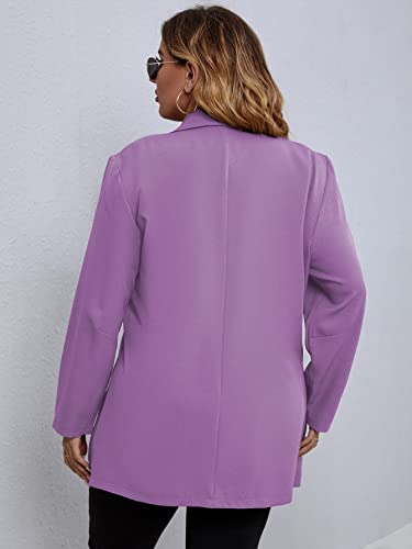 WDIRARA Women's Plus Size Button Front Long Sleeve Blazer Work Office Jacket Purple 4XL