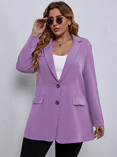 WDIRARA Women's Plus Size Button Front Long Sleeve Blazer Work Office Jacket Purple 4XL