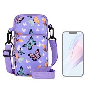 choco mocha kids cell phone purse for girls, butterfly girls crossbody purse, little girls purse for kids 6-8 9-10, wallet for girls, purple