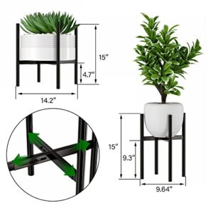 EKNITEY Adjustable Plant Pot Stand: Indoor Outdoor Modern Flower Holder Metal Plant Rack Organizer Planter Stand for Garden Patio Corner Bathroom Living Room Balcony Home Office (Black)