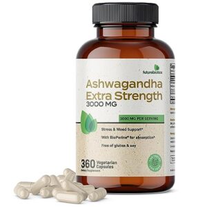 futurebiotics ashwagandha capsules extra strength 3000mg - stress relief formula, natural mood support, stress, focus, and energy support supplement, 360 capsules