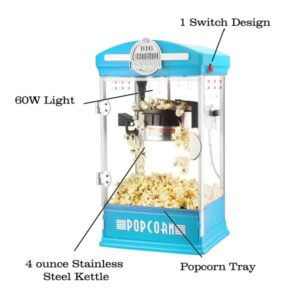 Big Bambino Popcorn Maker Set ? 4 Oz Kettle with 24-Pack of Pre-Measured Popcorn Kernels, Scoop, and Serving Cups by Great Northern Popcorn (Blue) (83-DT6106)