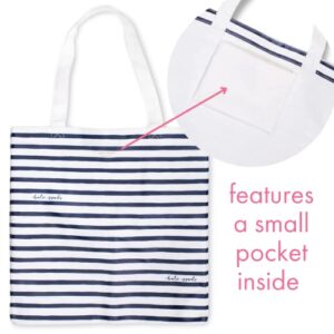 Kate Spade New York Canvas Tote Bag for Women, Cute Tote Bag for Teacher, Canvas Beach Bag, Book Tote with Pocket, Navy Painted Stripe