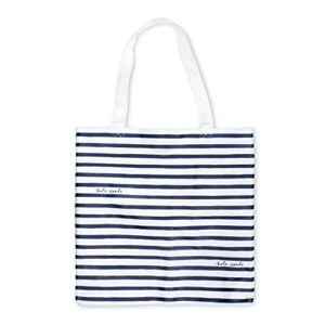 kate spade new york canvas tote bag for women, cute tote bag for teacher, canvas beach bag, book tote with pocket, navy painted stripe