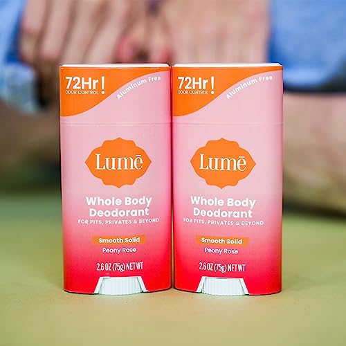 Lume Whole Body Deodorant - Smooth Solid Stick - 72 Hour Odor Control - Aluminum Free, Baking Soda Free and Skin Safe - 2.6 Ounce, (Pack of 2) (Peony Rose)