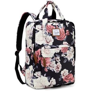 vaschy flower backpack for women, vintage rose floral school backpack for teens girls bookbag daypack,water resistant 15.6inch laptop school bag rucksack for college travel work business
