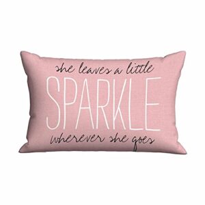 mugod decorative throw pillow cover pink quote she leaves a little sparkle wherever she goes,cushion cover case 20x30 inches for home sofa bedroom living for women men