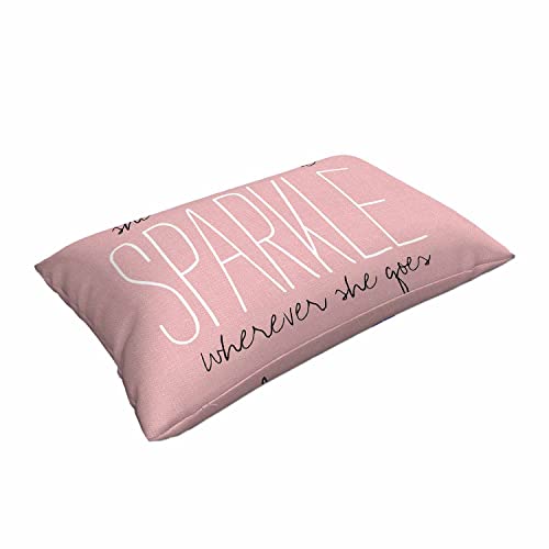 Mugod Decorative Throw Pillow Cover Pink Quote She Leaves A Little Sparkle Wherever She Goes,Cushion Cover Case 20x30 Inches for Home Sofa Bedroom Living for Women Men