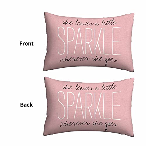 Mugod Decorative Throw Pillow Cover Pink Quote She Leaves A Little Sparkle Wherever She Goes,Cushion Cover Case 20x30 Inches for Home Sofa Bedroom Living for Women Men