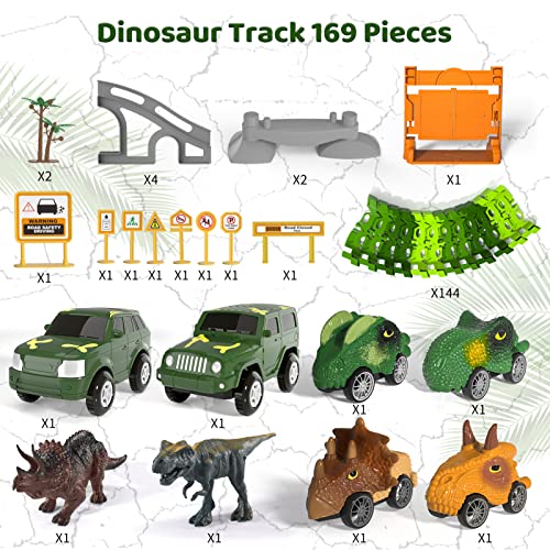 iHaHa Dinosaur Toys Race Car Track, Dinosaur Race Track for Kids Toddler Boys Toys 1-3 3-5, 6 PCS Dino Car, 2 Dino and Flexible Race Track Create A Dinosaur Road Toys Gifts for 3 4 5 6 Year Old Boys