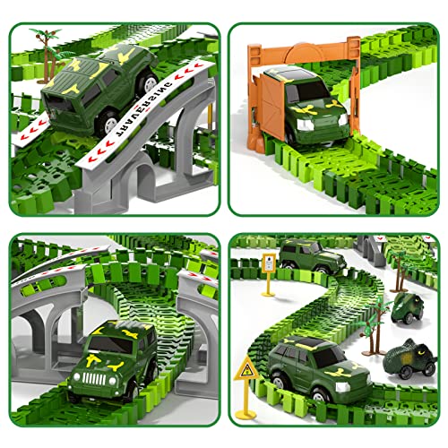 iHaHa Dinosaur Toys Race Car Track, Dinosaur Race Track for Kids Toddler Boys Toys 1-3 3-5, 6 PCS Dino Car, 2 Dino and Flexible Race Track Create A Dinosaur Road Toys Gifts for 3 4 5 6 Year Old Boys