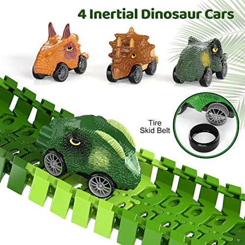 iHaHa Dinosaur Toys Race Car Track, Dinosaur Race Track for Kids Toddler Boys Toys 1-3 3-5, 6 PCS Dino Car, 2 Dino and Flexible Race Track Create A Dinosaur Road Toys Gifts for 3 4 5 6 Year Old Boys
