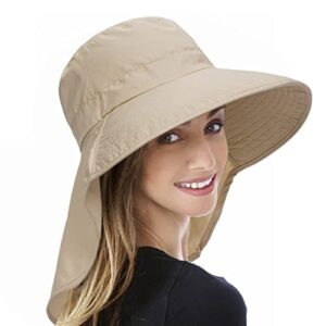 outdoor fishing-hat summer sun-hats for women - wide brim upf 50+ fishing hat uv protection hiking hat with neck flap cap beige