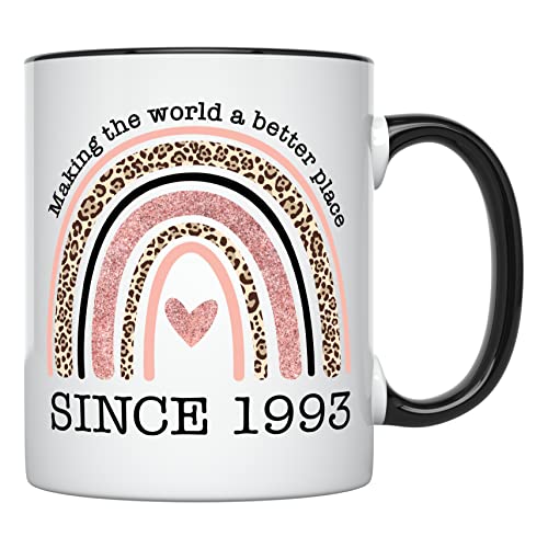 YouNique Designs 30th Birthday Mug for Her, 11 Oz, 1993 30th Birthday Cup for Women, 30 Year Old Birthday Rainbow Mug for Women, Dirty 30 Coffee Mug for Wife, Best Friend (Black Handle)