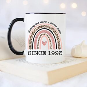 YouNique Designs 30th Birthday Mug for Her, 11 Oz, 1993 30th Birthday Cup for Women, 30 Year Old Birthday Rainbow Mug for Women, Dirty 30 Coffee Mug for Wife, Best Friend (Black Handle)