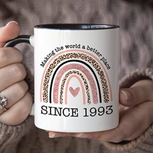 YouNique Designs 30th Birthday Mug for Her, 11 Oz, 1993 30th Birthday Cup for Women, 30 Year Old Birthday Rainbow Mug for Women, Dirty 30 Coffee Mug for Wife, Best Friend (Black Handle)