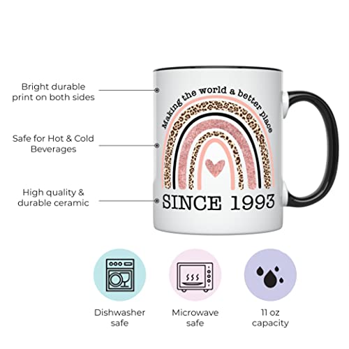 YouNique Designs 30th Birthday Mug for Her, 11 Oz, 1993 30th Birthday Cup for Women, 30 Year Old Birthday Rainbow Mug for Women, Dirty 30 Coffee Mug for Wife, Best Friend (Black Handle)