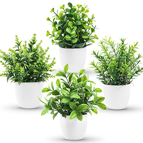 Der Rose Faux Plants Indoor, 4 Packs Small Fake Plants Mini Artificial Plants in Pots for Home Office Shelf Farmhouse Bathroom Decor