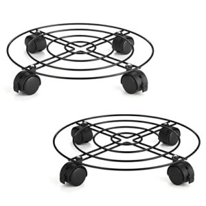maxurry 2 pack plant caddy with wheels heavy duty 12.6 inches metal round plant dolly rolling plant stand holder for outdoor indoor patio garden planter potted stand