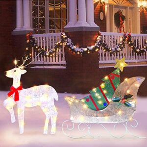 atdawn lighted christmas reindeer sleigh outdoor yard decoration, 50 lights christmas deer outdoor decoration, outdoor lighted holiday deer christmas yard decoration light up display