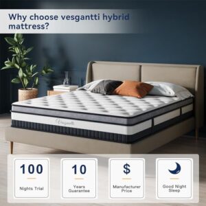 Vesgantti California King Mattress 12 Inch Innerspring Multilayer Hybrid Cal King Size Mattress - Ergonomic Design with Memory Foam and Pocket Spring Mattress - Box Top Series Medium Firm Feel