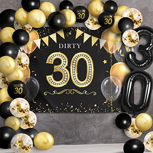 Dirty 30 Balloons Backdrop Set Decor - 30th Thirty Birthday Party Theme Banner Decorations For Women and Men Supplies