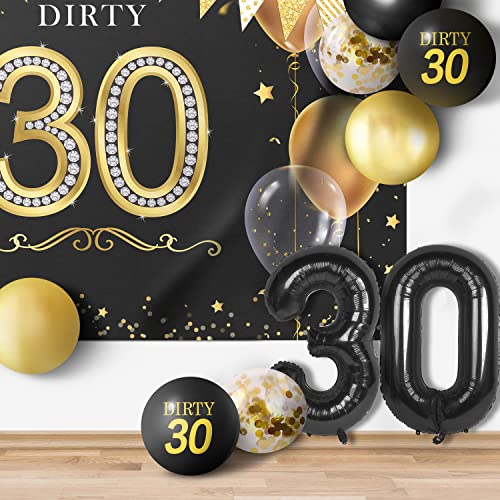 Dirty 30 Balloons Backdrop Set Decor - 30th Thirty Birthday Party Theme Banner Decorations For Women and Men Supplies