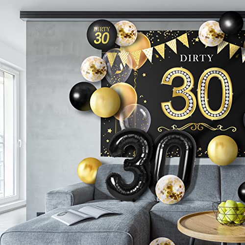 Dirty 30 Balloons Backdrop Set Decor - 30th Thirty Birthday Party Theme Banner Decorations For Women and Men Supplies