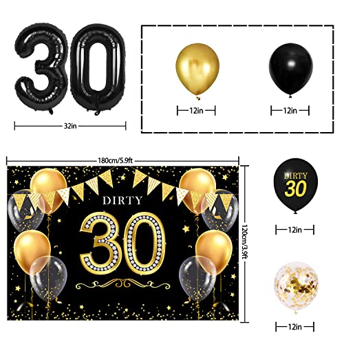 Dirty 30 Balloons Backdrop Set Decor - 30th Thirty Birthday Party Theme Banner Decorations For Women and Men Supplies