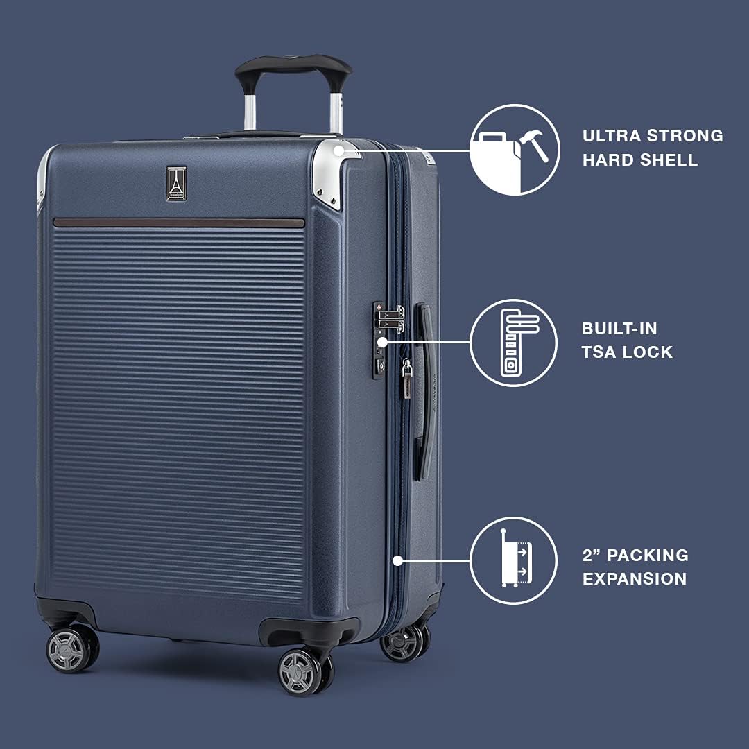 Travelpro Platinum Elite Hardside Expandable Spinner Wheel Luggage TSA Lock Hard Shell Polycarbonate Suitcase, Dark Sky Blue, Checked Large 28-Inch