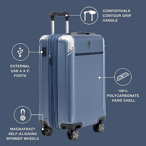 Travelpro Platinum Elite Hardside Expandable Spinner Wheel Luggage TSA Lock Hard Shell Polycarbonate Suitcase, Dark Sky Blue, Compact Carry On 20-Inch