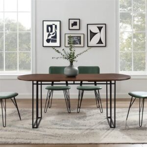 Pemberly Row Farmhouse 72" Oval Drop Leaf Dining Table in Walnut