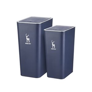 trash can, plastic garbage can with press lid, 2 pack waste basket for bathroom, kitchen, bedroom, garbage bin with push button, commercial trash bin for office,2gallon &3 gallon (navy blue)