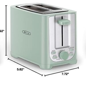 BELLA 2 Slice Toaster with Auto Shut Off - Extra Wide Slots & Removable Crumb Tray and Cancel, Defrost & Reheat Function - Toast Bread, Bagel & Waffle, Sage