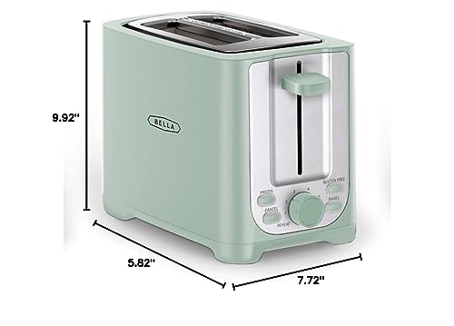 BELLA 2 Slice Toaster with Auto Shut Off - Extra Wide Slots & Removable Crumb Tray and Cancel, Defrost & Reheat Function - Toast Bread, Bagel & Waffle, Sage